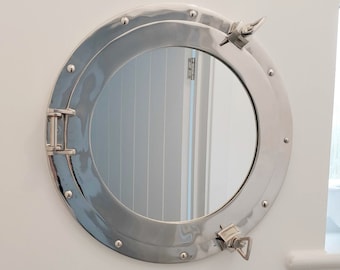 Nautical Polished Aluminium Porthole Style Wall Mirror