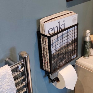Loft Industrial Style Black Metal Mesh Wall Mounted Magazine And Toilet Loo Roll Holder