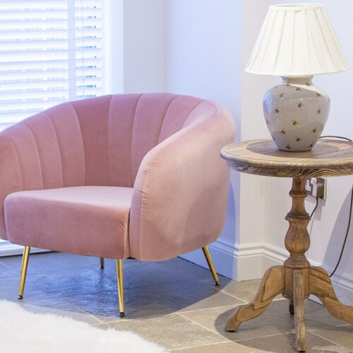 Pink Velvet Tub Armchair With Gold Finish Legs Etsy UK