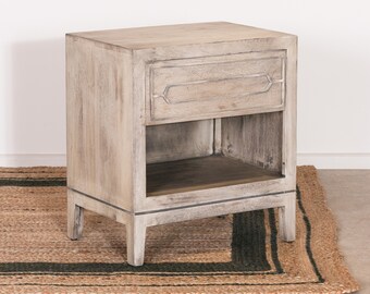 Mango Nightstand Wooden Bedside Table With Shelf And Drawer