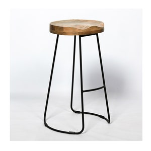 Vintage Mango Wooden Top Kitchen Bar Black Iron Metal Stool