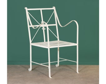 Aged French Style Iron Frame Off White Cream Distressed Garden Chair