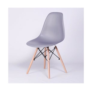 Scandinavian Retro Grey Moulded Plastic Dining Chair With Wooden Legs