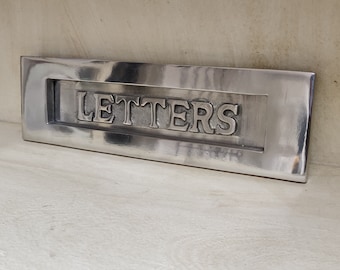 Aluminium Polished Sprung Loaded Post Mail Flap Antique Traditional Victorian Style Silver Finish Letterbox Letter Plate