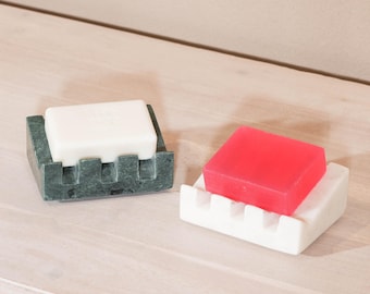 Slanted Natural Marble Draining Soap Dish and Sponge Holder Bathroom