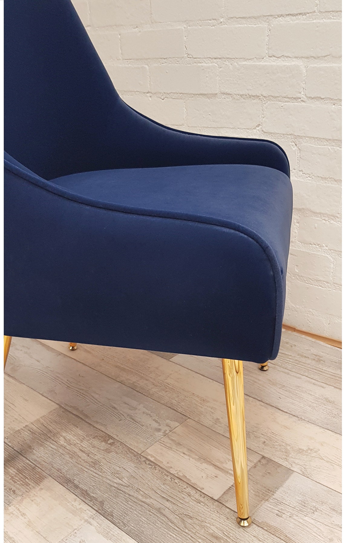 Navy Blue Velvet Dining Chair With Metal Gold Finish Legs Etsy
