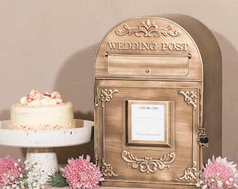 French Style Chic Wedding Antiqued Gold Metal Wedding Post Letter Box