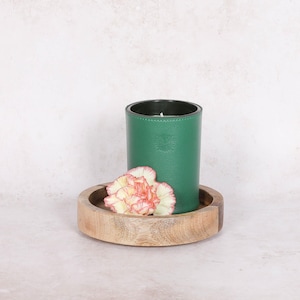 Rustik rund 15 cm tvåldiffusor i naturligt mangoträ, smyckesbord, träbricka