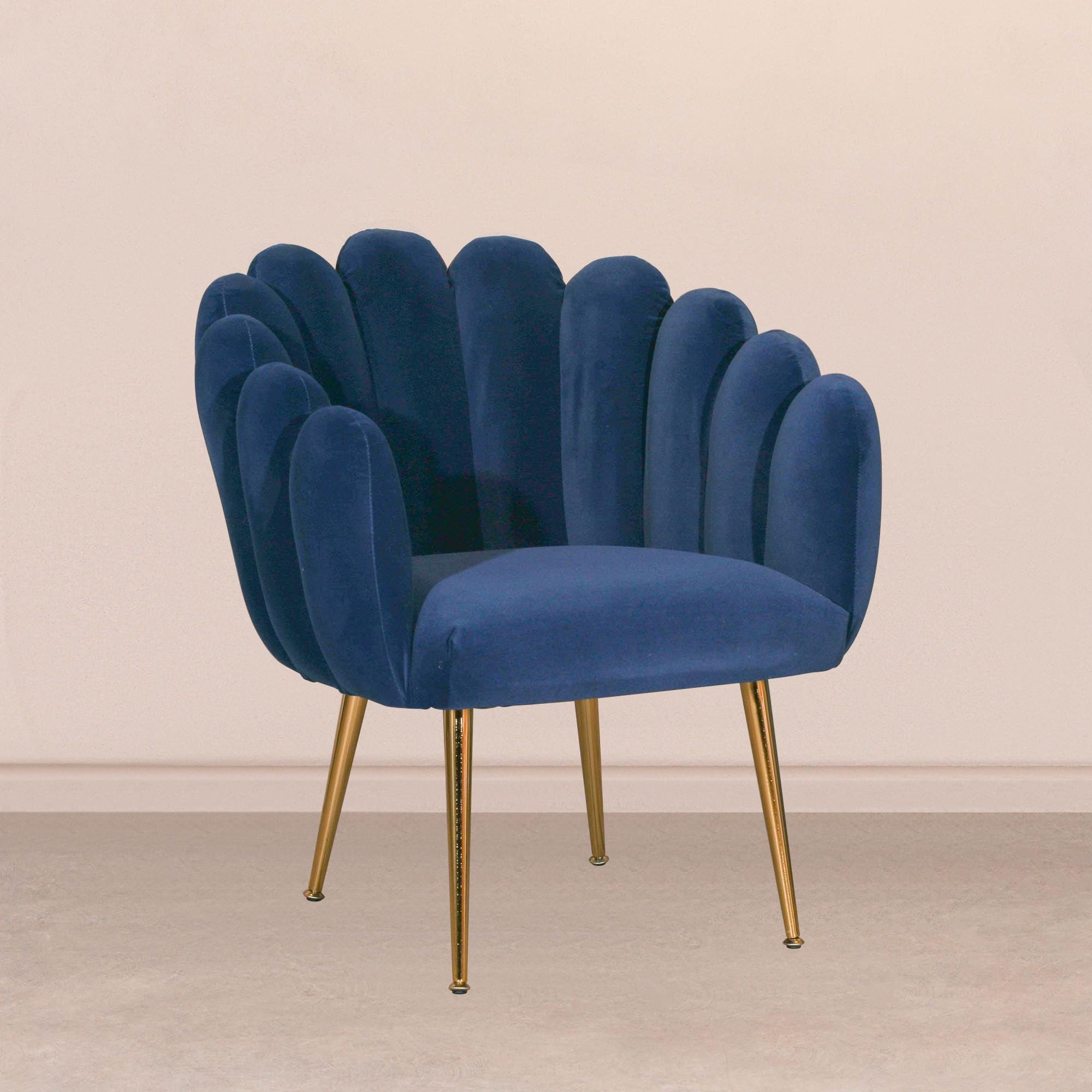 Navy Blue Velvet Scalloped Occasional Chair With Metal Legs in Gold Finish Shell Armchair Etsy