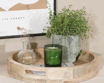 Mango Wood Parquet Inlay Round Wooden Tray