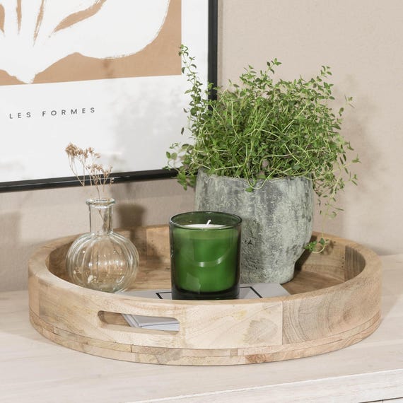 Mango Wood Parquet Inlay Round Wooden Tray