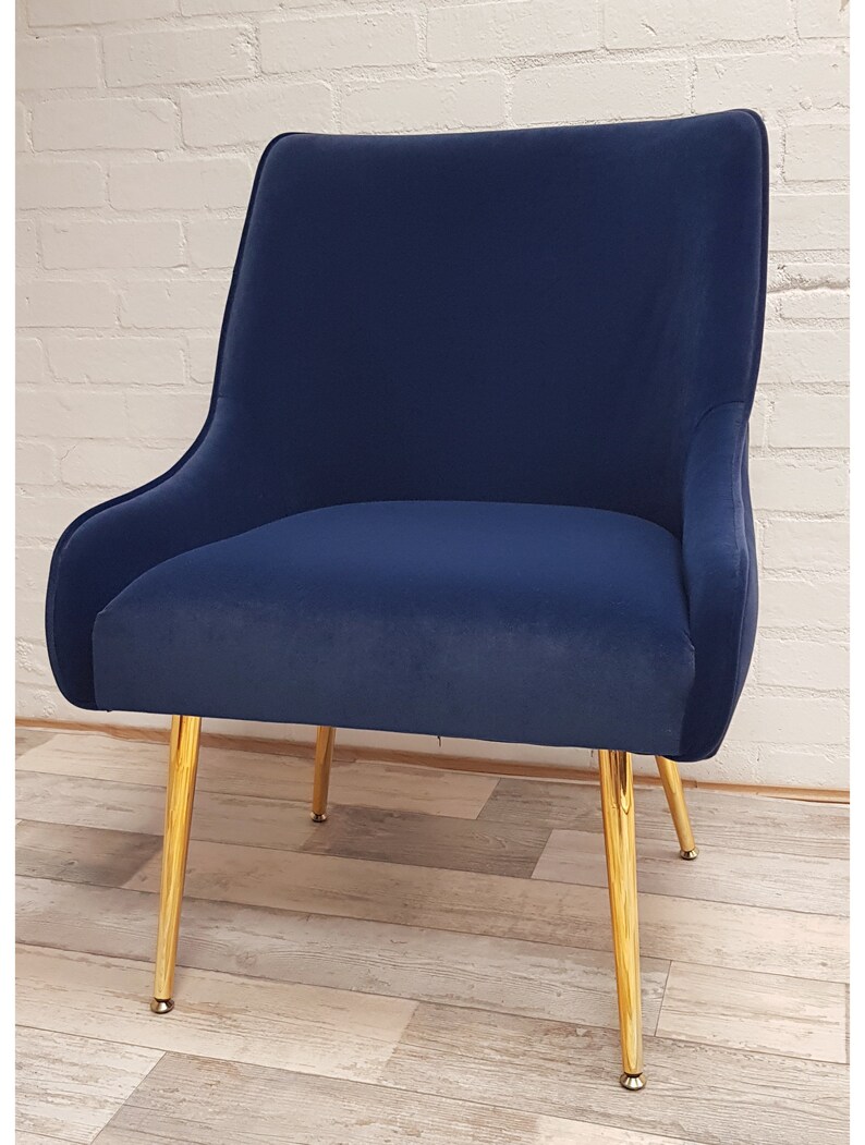 Navy Blue Velvet Dining Chair With Metal Gold Finish Legs Etsy