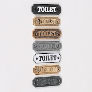 Letrero de puerta de baño de estilo victoriano vintage, de hierro fundido, de latón, de época, de metal