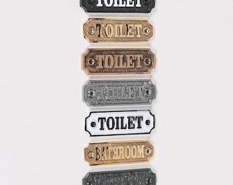 Vintage Victorian Style TOILET BATHROOM Door Sign Cast Iron Brass Period Plaque Metal