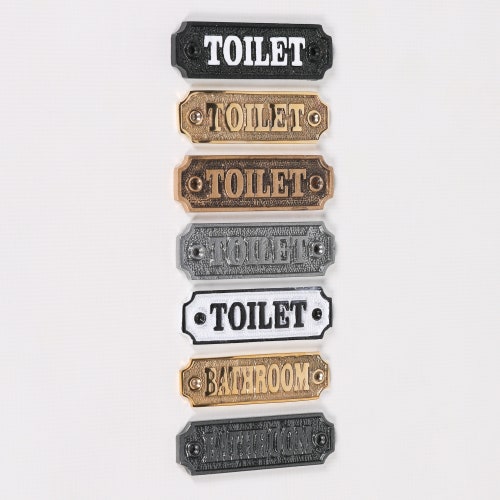 Vintage Victorian Style TOILET BATHROOM Door Sign Cast Iron Brass Period Plaque Metal