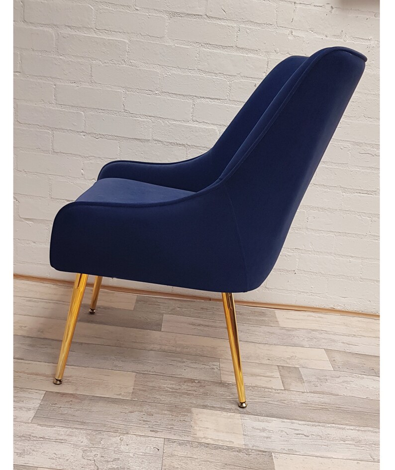 Navy Blue Velvet Dining Chair With Metal Gold Finish Legs Etsy
