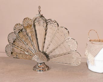 Metal Chrome Finish Seashell Design Fan Fire Screen