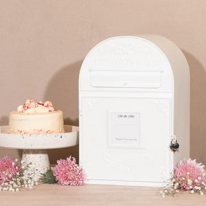Buzón de metal blanco para bodas, elegante, estilo francés