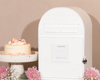 Elegancka, francuska, ślubna, biała, metalowa skrzynka na listy