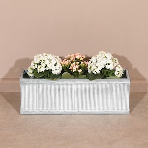 Vintage Rustic Style Galvanised Metal Tin Ribbed Window Box Planter