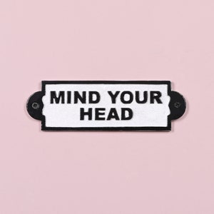 Vintage Victorian Style MIND YOUR HEAD Wall Cast Iron Sign Black & White Plaque image 1