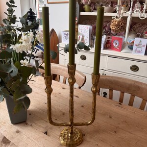 Portacandele rustico in metallo, candelabro a 3 bracci in metallo placcato in ottone, decorazione per matrimoni immagine 2