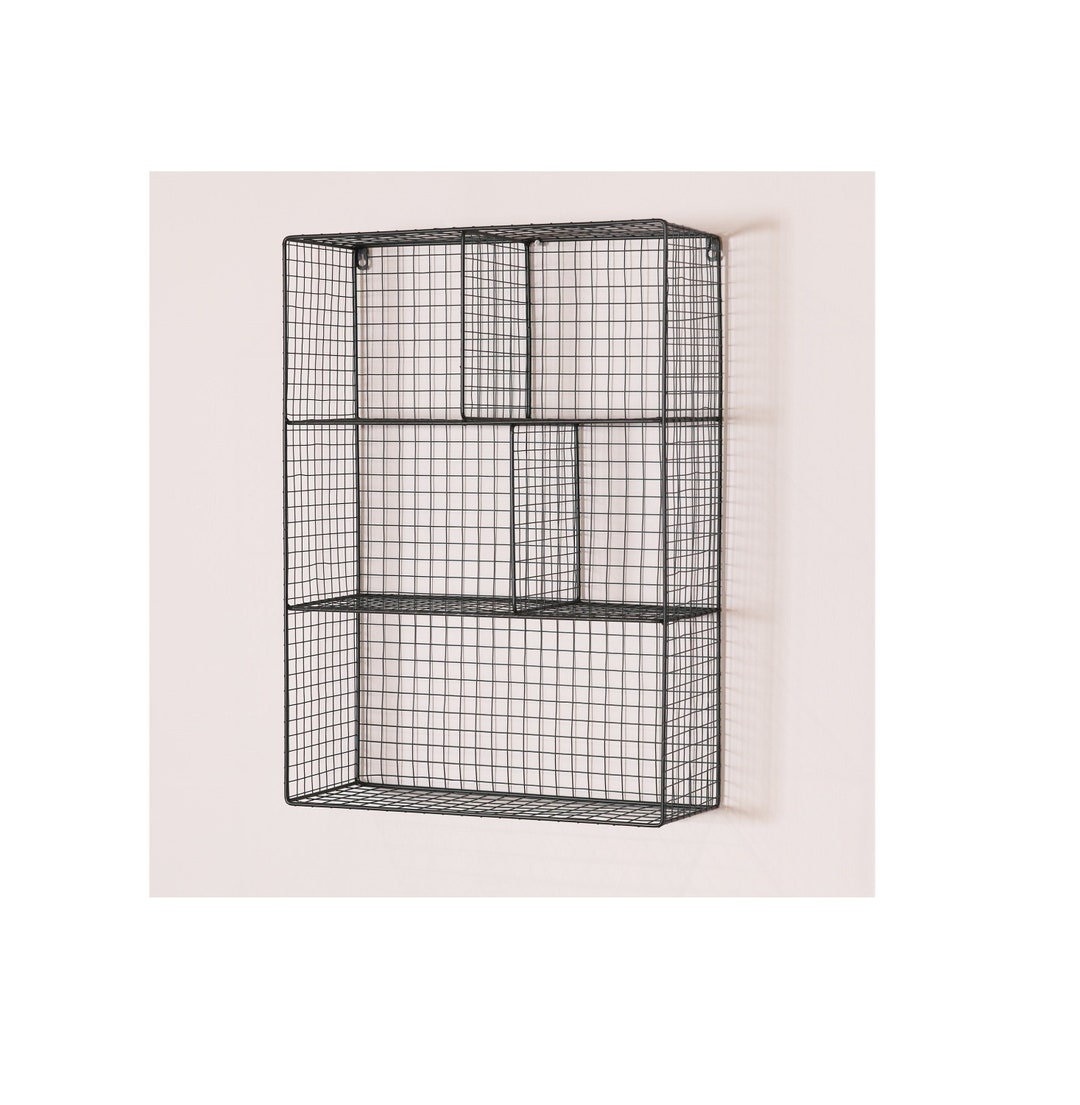 Large Industrial Metal Wire Large Multi Compartment Black Wall Mounted ...