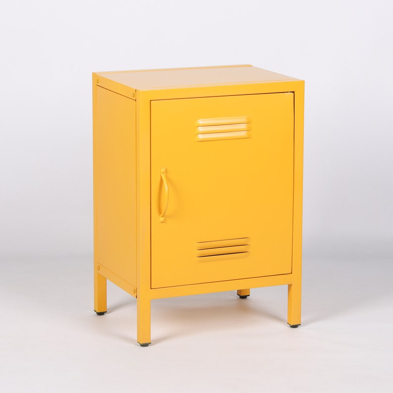Industrial Metal Locker Storage Bedside Cabinet Side Table Cupboard Nighstand Yellow