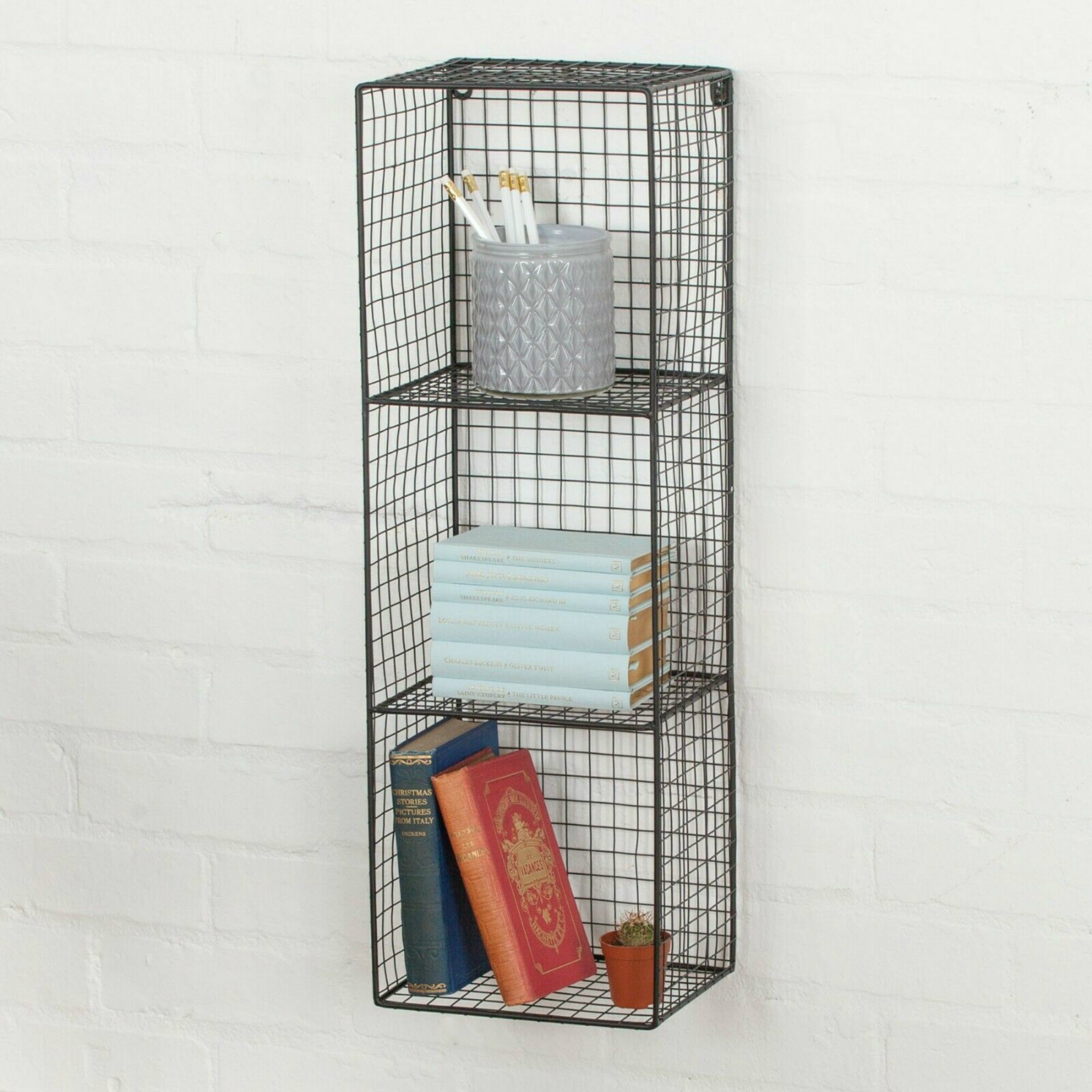 Black Chicken Wire Wall Hanging Organizer Shelf, 3-Tiers