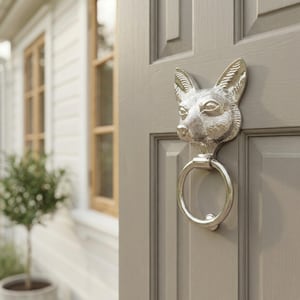 Classical Solid Brass Chrome Finish Fox Door Knocker Animal Country Style Coyote