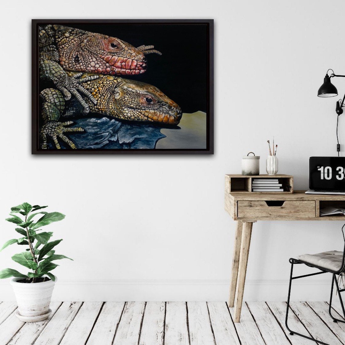 Caiman Lizards atop each other Reptile Oil Painting Large | Etsy
