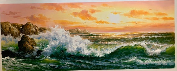 油絵 海景 海岸の波 シリーズ #5 キャンバスに描かれた非常に