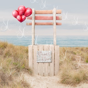kissing booth beach background, digital composite with png overlay for easy editing