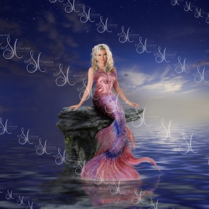 Mermaid night background, composite, photoshop, ocean scene, digital backdrop with overlay