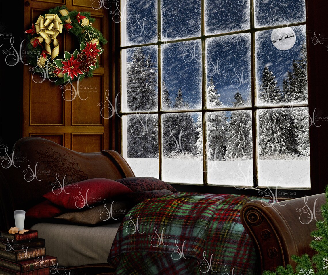 Christmas window digital background with overlays for easy | Etsy