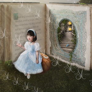 Cinderella storybook digital background with sparkly dust and sunray overlay