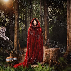 Red riding hood digital composite background with overlays