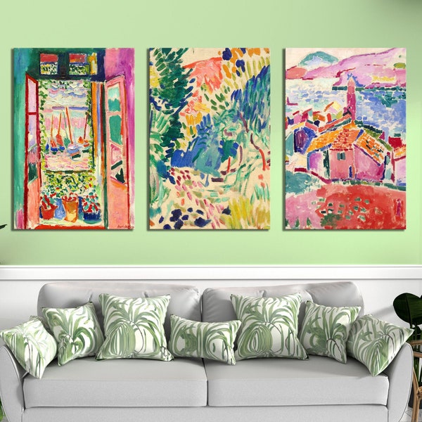 Henri Matisse Set Of 3 Colorful Decorative Canvas Print Modern Living Room Wall Decor Framed Canvas Art