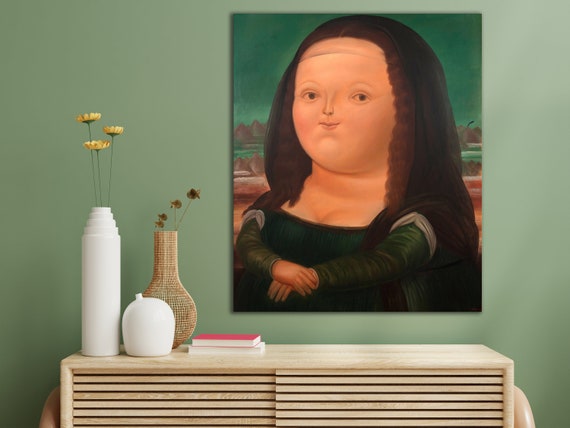 Mona Lisa by Fernando Botero Canvas Print Painting Mid Century Modern  Living Room Wall Decor Framed Canvas Art 