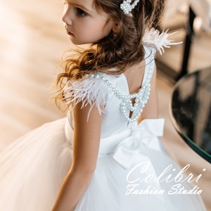 Flower Girl Dress, Tutu Flower Girl Dress, Tulle Flower Dress,Ivory Girl Dress, White Girl Dress, Birthday Girl Dress, First Communion