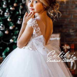 Flower girl dress tutu, Ivory flower girl dress, Baby flower dress, First communion dress, Sleeveless flower girl dress, White flower dress