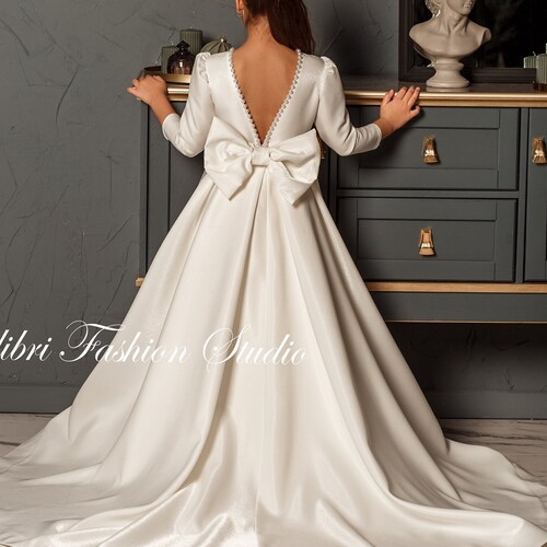 Full Sleeves Flower Girl Dress First Communion Gown