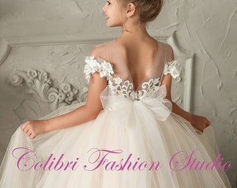 Flower girl dress tutu, Flower girl dress tulle, Flower girl dress lace, Flower girl dress satin, Flower girl dress ivory, Baptism dress