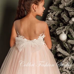 Tutu flower dress, Girl dress tulle, Ivory flower girl dress, Lace girl dress, Ball gown, Satin flower girl dress, Junior dress