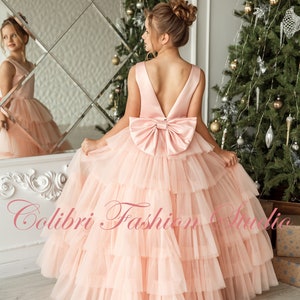 Blush flower girl dress, Tulle girl dress, Satin flower girl dress, Tutu flower girl dress, First birthday dress,