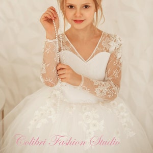 Flower girl dress, Tutu girl dress, Tulle flower girl dress, Princess girl dress, Ivory flower girl dress