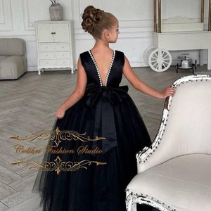 Special occasion tulle girl dress Birthday girl dress Black flower girl dress Baptism dress Dancing baby girl dress Flower girl dress long