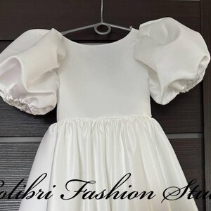 Ivory girl dress, Satin flower dresses, Off the shoulders girl dress, Girl dress with bow, Dusty rose flower girl dress, Communion dress