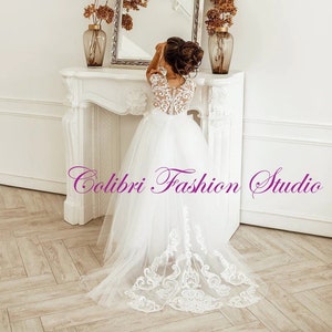 Flower girl dress tulle, Flower girl dress puffy, Satin girl dress, Flower girl dress rustic, Wedding girl dress, White girl dress