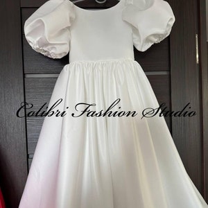 Flower girl dress satin, Party girl dress, Ivory girl dress, Flower girl dress with train, Tutu flower dress, Wedding flower girl dress